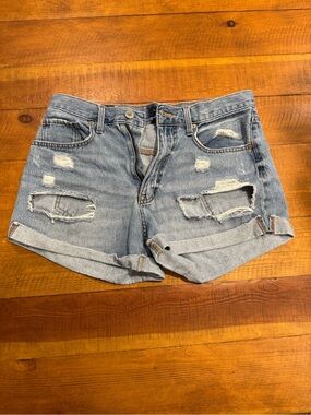 Aeropostale Light Blue Distressed Denim Roll-Cuff Shorts